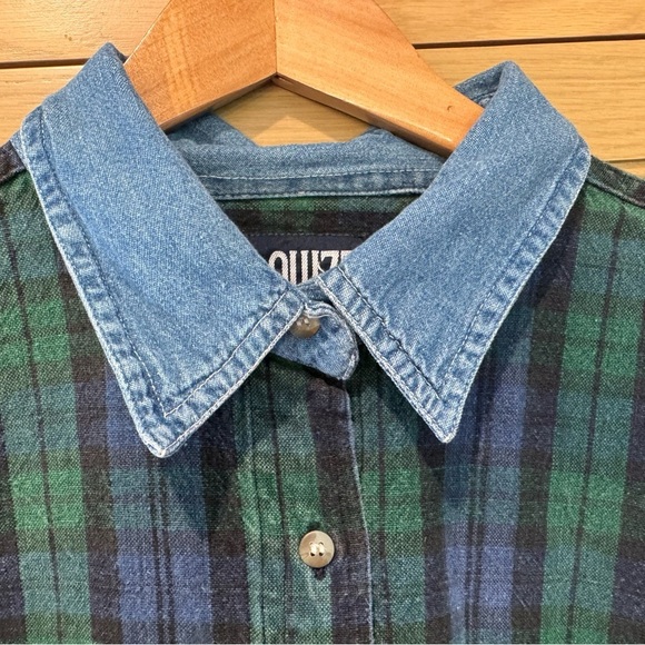 Vintage Quizz New York Plus Cotton Plaid/Chambray Floating Buttondown / 22 - Picture 4 of 11